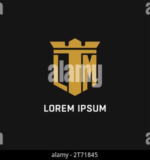 LM initial logo with shield and crown style design ideas Stock Vector