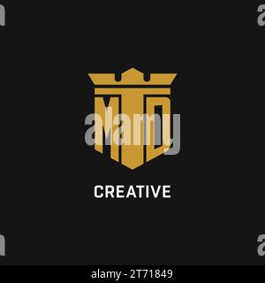 MD initial logo with shield and crown style design ideas Stock Vector