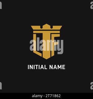 LF initial logo with shield and crown style design ideas Stock Vector