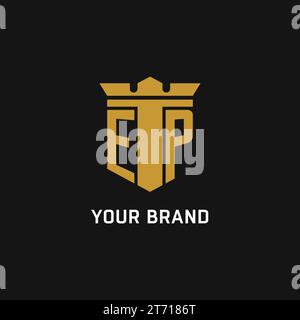 EP initial logo with shield and crown style design ideas Stock Vector