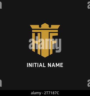 HF initial logo with shield and crown style design ideas Stock Vector