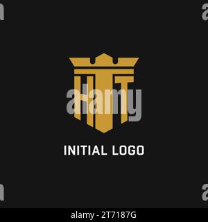 HT initial logo with shield and crown style design ideas Stock Vector