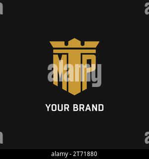 MP initial logo with shield and crown style design ideas Stock Vector