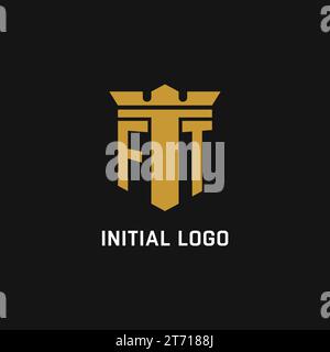 FT initial logo with shield and crown style design ideas Stock Vector