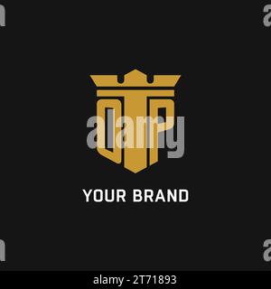 OP initial logo with shield and crown style design ideas Stock Vector