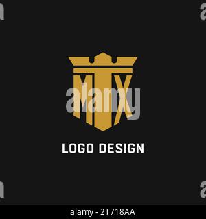 MX initial logo with shield and crown style design ideas Stock Vector
