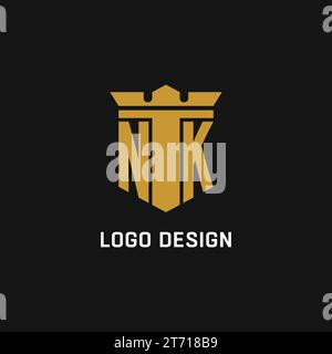 NK initial logo with shield and crown style design ideas Stock Vector