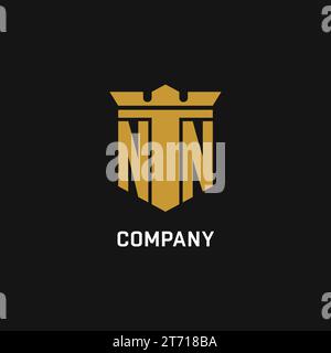 NN initial logo with shield and crown style design ideas Stock Vector