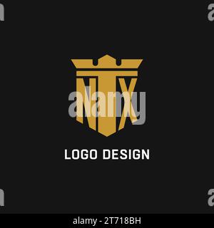 NX initial logo with shield and crown style design ideas Stock Vector