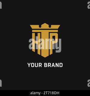 HP initial logo with shield and crown style design ideas Stock Vector