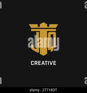 JQ initial logo with shield and crown style design ideas Stock Vector
