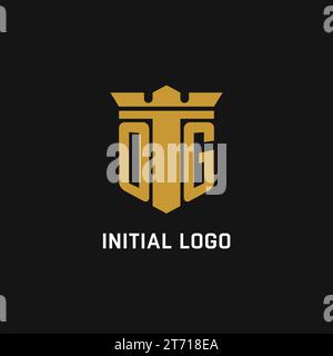 OG initial logo with shield and crown style design ideas Stock Vector