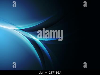 Dark blue shiny glossy flowing waves abstract background. Elegant vector design Stock Vector