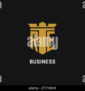 RE initial logo with shield and crown style design ideas Stock Vector