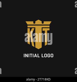 KT initial logo with shield and crown style design ideas Stock Vector