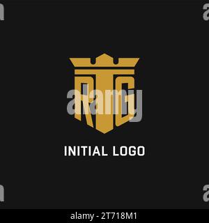 RG initial logo with shield and crown style design ideas Stock Vector
