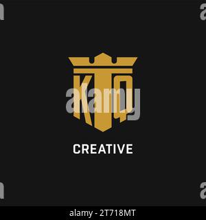 KQ initial logo with shield and crown style design ideas Stock Vector