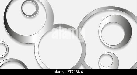 Silver metallic circular pattern abstract tech background. Vector geometric design Stock Vector