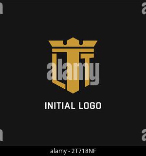 LT initial logo with shield and crown style design ideas Stock Vector