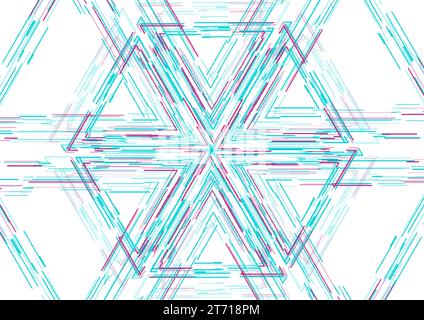 Blue purple hexagonal linear shape abstract futuristic tech background. Vector design Stock Vector