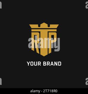 RP initial logo with shield and crown style design ideas Stock Vector