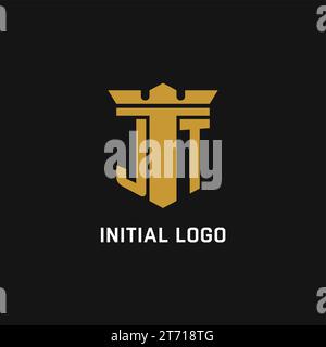 JT initial logo with shield and crown style design ideas Stock Vector