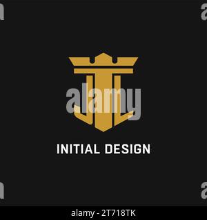 JL initial logo with shield and crown style design ideas Stock Vector