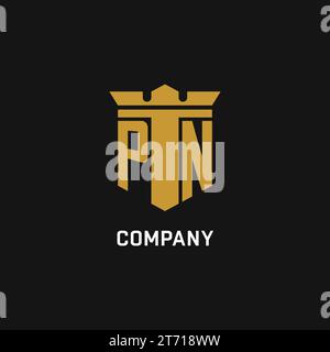 PN initial logo with shield and crown style design ideas Stock Vector
