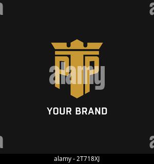 PP initial logo with shield and crown style design ideas Stock Vector