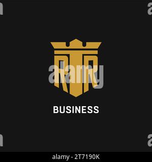 RR initial logo with shield and crown style design ideas Stock Vector