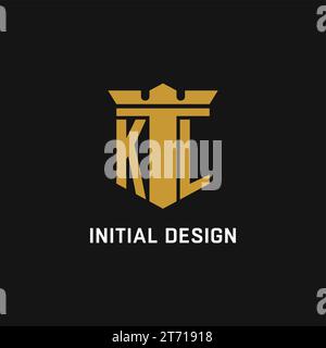 KL initial logo with shield and crown style design ideas Stock Vector