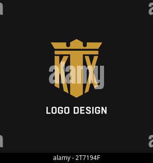 KX initial logo with shield and crown style design ideas Stock Vector