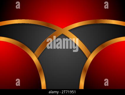Black and red abstract tech corporate background with bronze curved stripes. Vector design Stock Vector