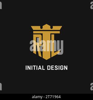 RL initial logo with shield and crown style design ideas Stock Vector