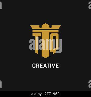 TQ initial logo with shield and crown style design ideas Stock Vector