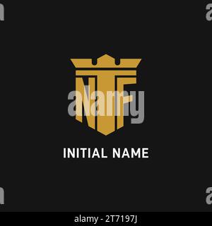 NF initial logo with shield and crown style design ideas Stock Vector