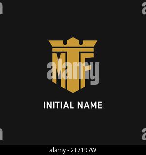 MF initial logo with shield and crown style design ideas Stock Vector