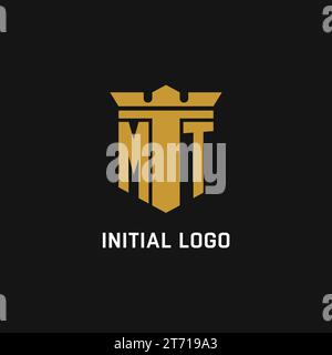 MT initial logo with shield and crown style design ideas Stock Vector