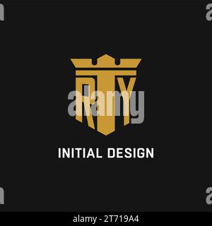 RY initial logo with shield and crown style design ideas Stock Vector
