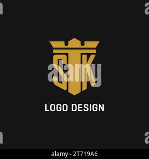 SK initial logo with shield and crown style design ideas Stock Vector