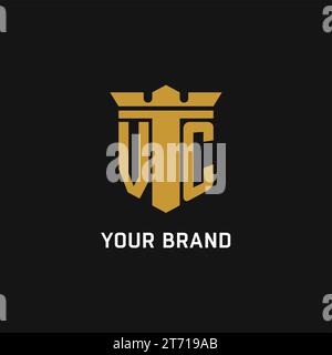 VC initial logo with shield and crown style design ideas Stock Vector