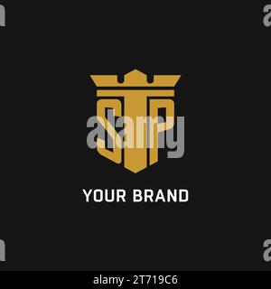 SP initial logo with shield and crown style design ideas Stock Vector