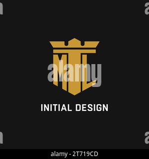 ML initial logo with shield and crown style design ideas Stock Vector