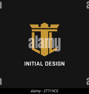 LL initial logo with shield and crown style design ideas Stock Vector