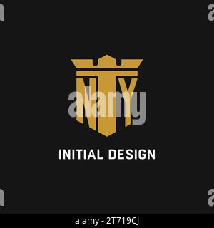 NY initial logo with shield and crown style design ideas Stock Vector