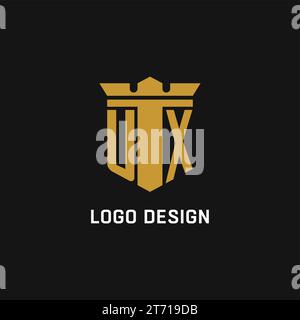 UX initial logo with shield and crown style design ideas Stock Vector