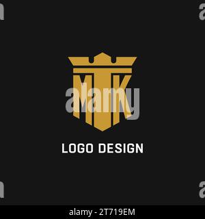 MK initial logo with shield and crown style design ideas Stock Vector