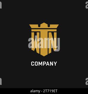 WN initial logo with shield and crown style design ideas Stock Vector