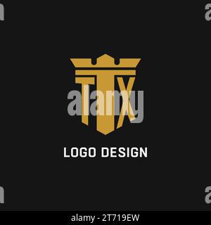TX initial logo with shield and crown style design ideas Stock Vector