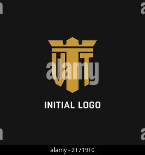 VT initial logo with shield and crown style design ideas Stock Vector